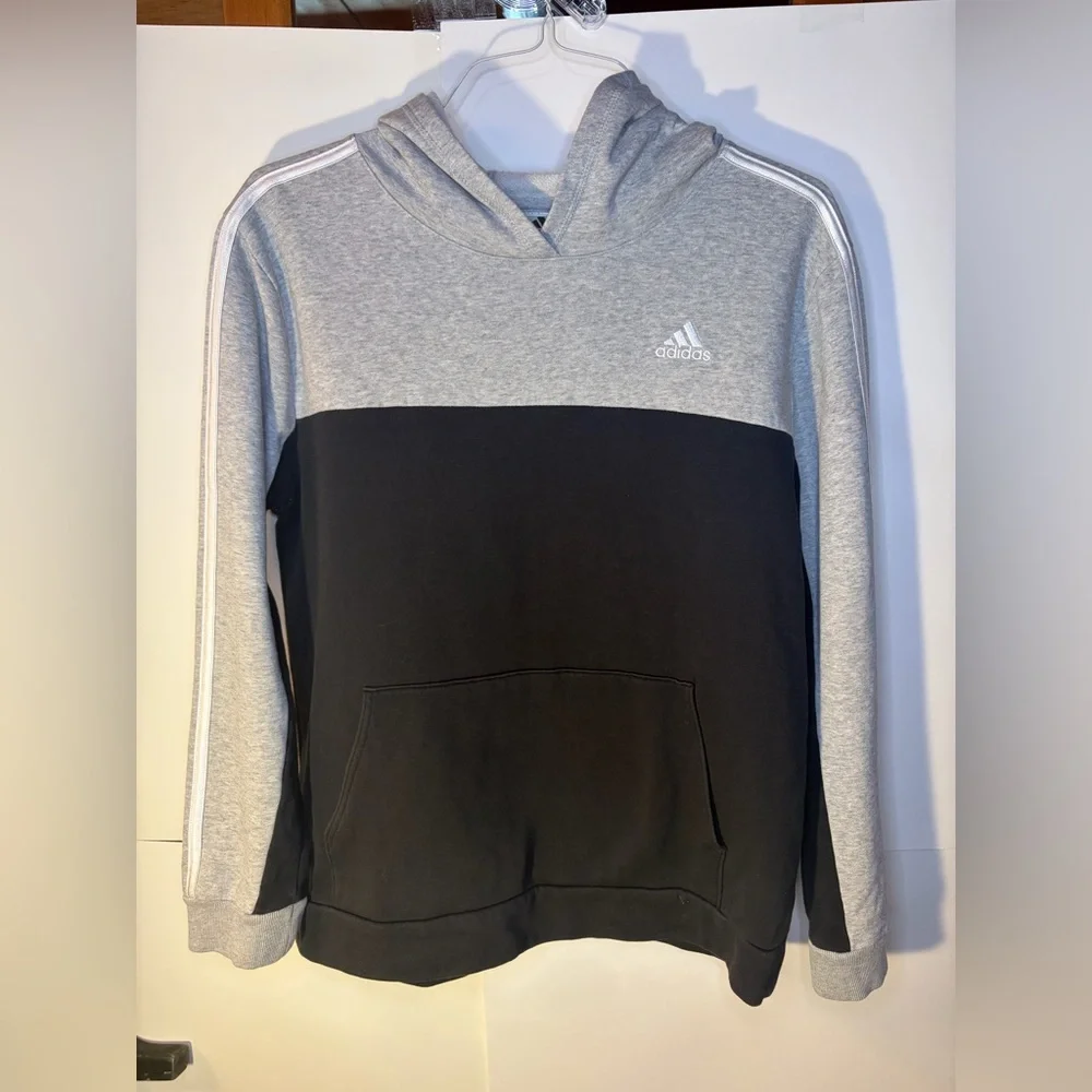 Adidas Jrs XL Black and Gray Hoodie Sweater - Picture 3 of 8